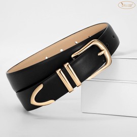 JASGOOD Women Leather Belt with Gold Buckle Ladies Fashion Faux Leather Waist Belt for Jeans Pants