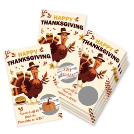 Gsauto Thanksgiving Scratch off Cards, 50pcs Turkey Scratch off Stickers for Date Night Family Party Activity, Autumn Raffle Tickets for Birthday Baby Shower Bridal Shower - A03