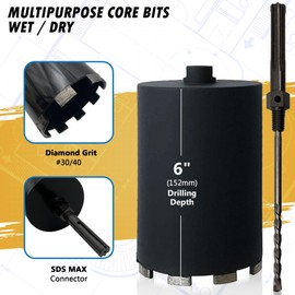EDiamondTools 5" Dry/Wet Multipurpose Core Bit for Masonry, Concrete, and Natural Stone, 6" Drilling Depth, SDS Max Pilot Bit Adapter with 5/8"-11 Arbor (1 Count)
