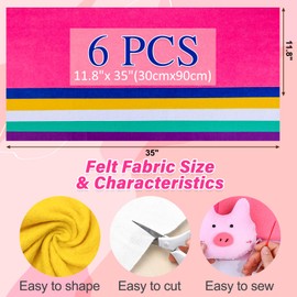 XSEINO 6 Rolls 11.8"x35" 1.4mm Thick Soft Felt Fabric Sheet 6 Assorted Memphis Series Colors Felt Pack for DIY Craft Sewing Squares Nonwoven Patchwork