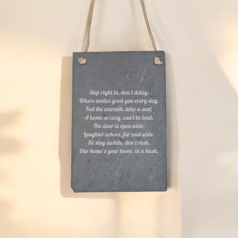 Hanging Slate Board with Jute Rope, Grey, Decorative Wall Sign