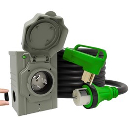 50AMP 15Feet Generator Cord with Pre-drilled Power Inlet Box, 50 Amp 4 Prong, 125V/250V NEMA 14-50P Male to SS2-50R, STW 6/3+8/1 AWG Twist Locking with Inlet Box for Generator to House, UL&ETL Listed