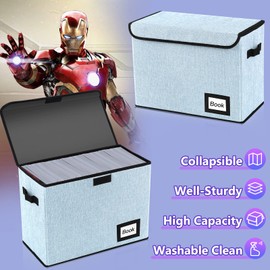 YNSZAS Collection Comic Book Storage Box 15.8" X 7.8" X 11.8", Collapsible Comic Short Box, Holds 160-180 Comic Book, Heavy Duty Bin Container Holder Shelf Protector Organizer (Blue)