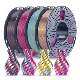 SUNLU Silk PLA+ Filament 1.75mm Multicolor 250gx4, Silky Glossy Four-Color PLA Plus 3D Printer Filament Bundle, RedYellowGreenBlack+BlackGreyRedYellow+BluePurpleOrangeYellow+BluePurpleRedGold