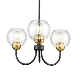 Emak 3-Light Black and Gold Dining Room Chandeliers, Modern Pendant Lights with Globe Glass Shade, Farmhouse 20 Inch Chandelier for Living Room, Entryway, Bathroom, Bedroom, Kitchen, CH114-BKBGD-CG-3