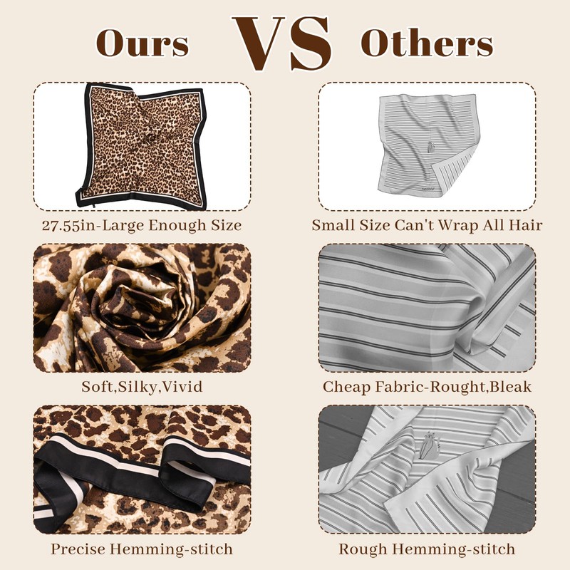 mtuihfo Square Scarf, Neck Scarf for Women Satin Head Leopard