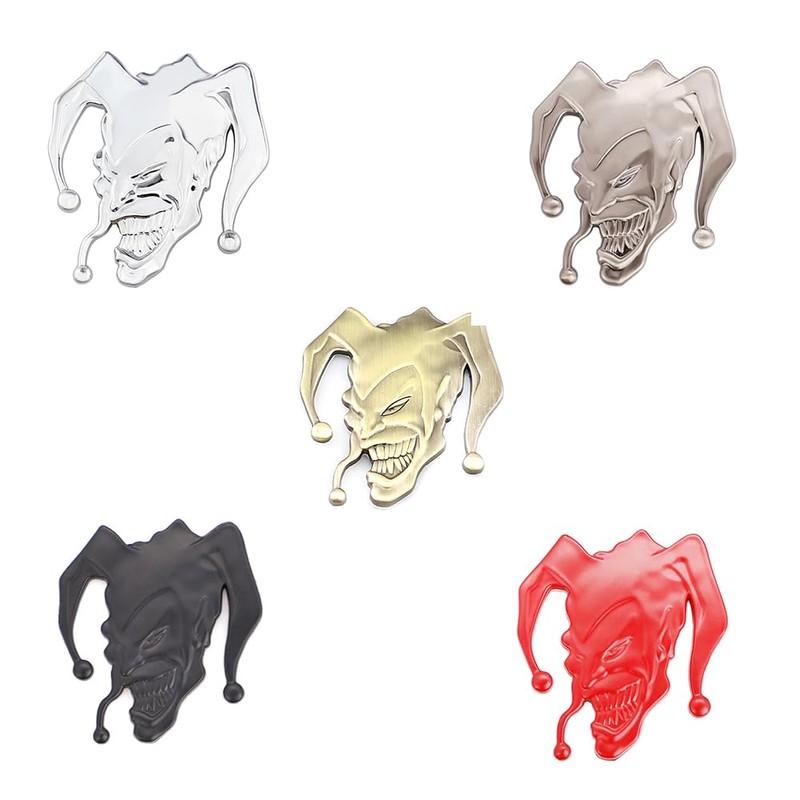 2pcs 3D Evil Jocker Emblem Jester Badge Metal Cast Clown