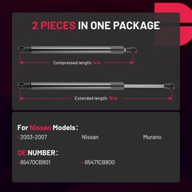 BDFHYK 65470CB801 14.64in/73.03Lbs (325N) Hood Struts Lift Supports Car Hood Holder Gas Spring Compatible with Nissan Murano 2003-2007 3.5L V6, Set of 2