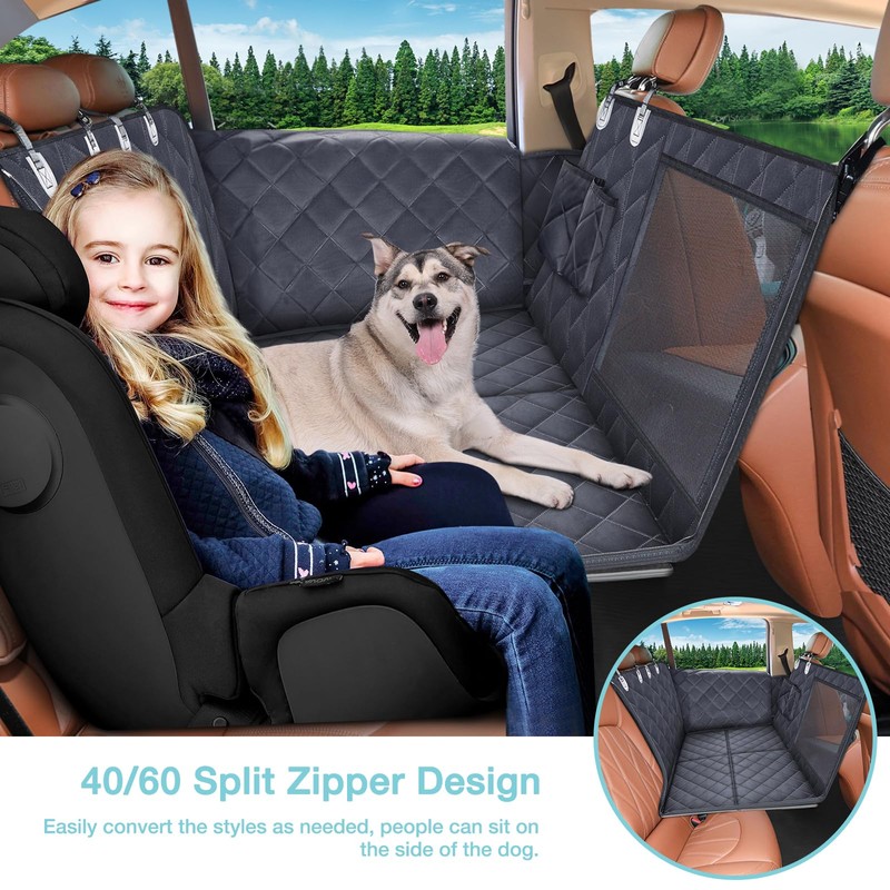 Back Seat Extender for Dogs + 2 Dog Seat Belts,