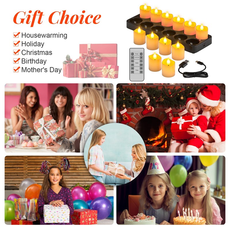 PChero Rechargeable Flameless Candles with Remote Timer & Charging Base,
