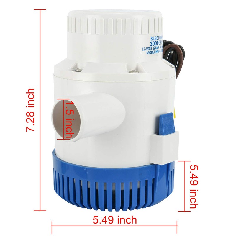 DasMarine 3000 GPH 12v Boat Marine Plumbing Electric Bilge Pump