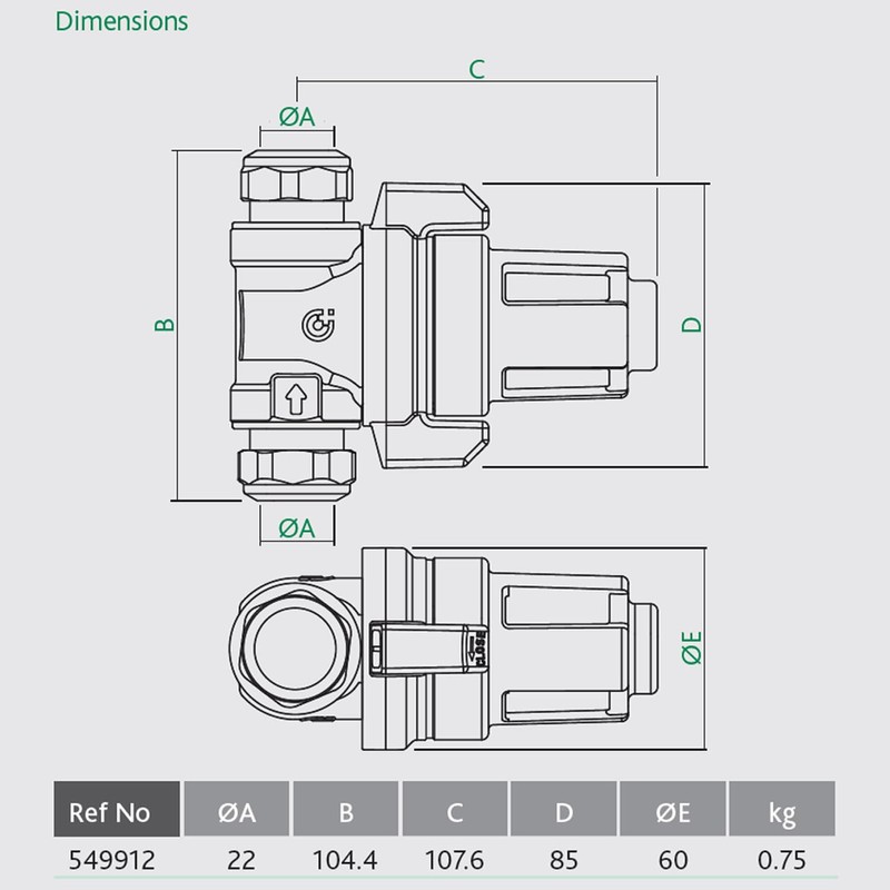 Altecnic Caleffi XS Under Boiler Magnetic Filter 22mm 545912