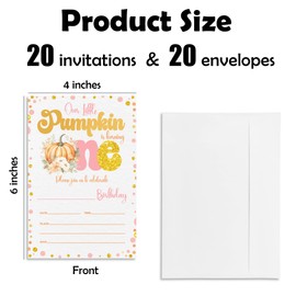 Our Little Pumpkin 1st Birthday Party Invitation - Set Of 20 Fall Pumpkin Invite Cards With Envelopes - Autumn Birthday Invitation Cards For Boys Girls - Thanksgiving Birthday Party Supplies Decor-A08