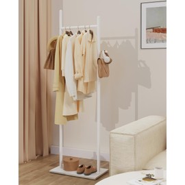 GUOHNHE Large Metal Coat Rack Freestanding, Modern Coat Hanger Stand with 2 Hooks and Heavy Rock Slab Base, Industrial Clothes Rack, Garment Rack, 19.7 x 11.8 x 68.9 In, White, GYJ202MW