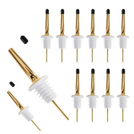 JNWINOG 12 Pack Liquor Pourers Spouts for Liquor Bottles Gold Bar Pour Spouts Liquor Pourers with Dust Caps Bottle Pourers for Alcohol, Speed Pourers for Liquor Bottles(Gold, 12 Pack)