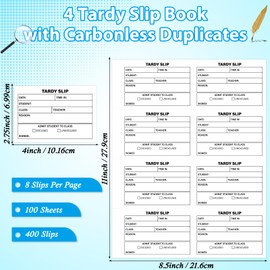 gisgfim Tardy Slip Book with Carbonless Duplicates in Easy Removal Fold and Tear Tardy Slips Per Book Register Copy Notebook for Student Late Arrivals School Supplies Teacher 400 Pcs/Pad (1 Pad)