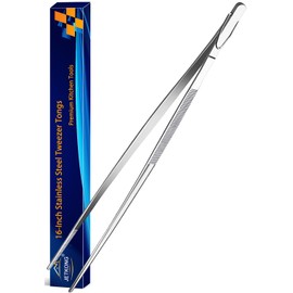 JETKONG 16-Inch Kitchen Tweezers Fine Tweezer Tongs Extra-Long Stainless Steel Cooking Tweezers (Point-Tips)