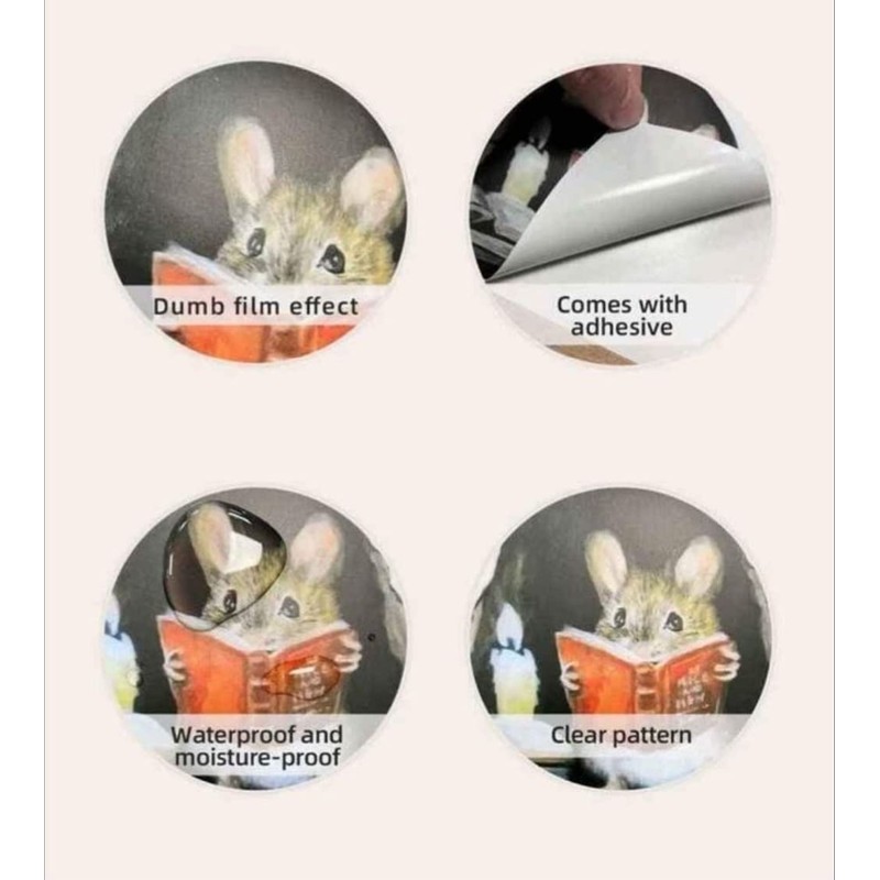2 Stickers Mouse Reading Book in Wall 3D Sticker Decal