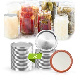52 Pcs 86 MM/3.4 In Canning Lids Wide Mouth, Split-Type Metal Canning Jar Lids for Ball Kerr to Preserve Food with Leakproof, Food Grade Material,100% Fit & Airtight for Wide Mouth Meson Jar Lids