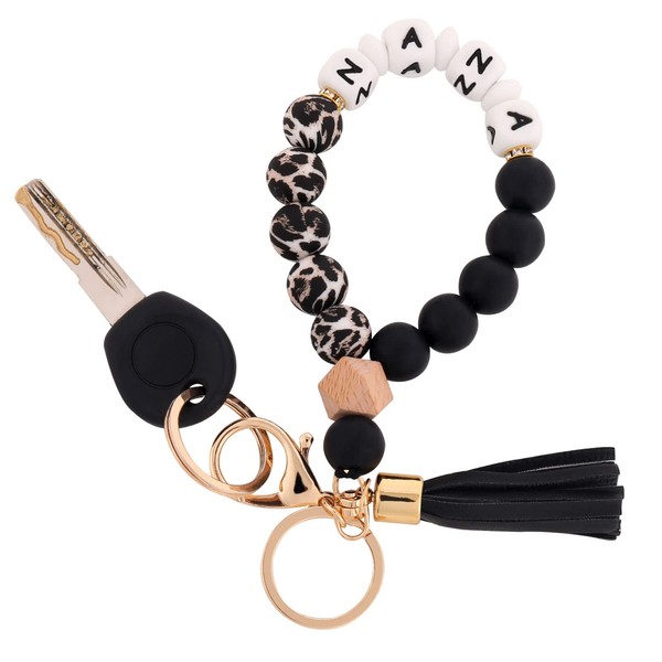 BAOSIWA Silicone Beaded Nana Key Chain Bracelet Wristlet Keyring Black