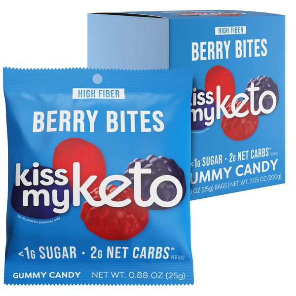 Kiss My Keto Gummies Candy – Low Carb Candy Berry Bites, Keto Snack Pack – Healthy Candy Gummys – Vegan Candy, Keto Gummy Candy – Keto Candy Gummies (8-pack)