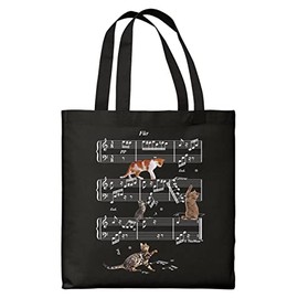 Cat Themed Gifts Funny Cats Walking On Classical Sheet Music Black Canvas Tote Bag