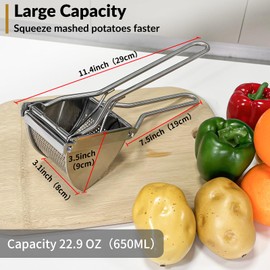 Potato Ricer, Potato Masher, Larger 22oz Heavy Duty Potato Ricer Stainless Steel Make Fluffy Mashed Potatoes, Comfort Handle Ricer For Mashed Potatoes for Baby Food, Fruit juices
