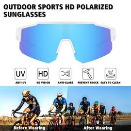 STORYCOAST Polarized Sports Sunglasses for Men Women Fishing Cycling Bike Running Sun Glasses UV Protection White Frame/Ice Blue Mirror Lens