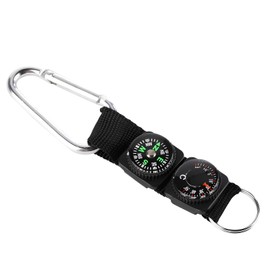 Jicyor Compass with Carabiner Hook and Thermometer, Mini Compass Carabiner, Compass Outdoor Compass Children for Camping, Hiking, Travel, 4-in-1 Compass (Army Green) (Two Lanyards)