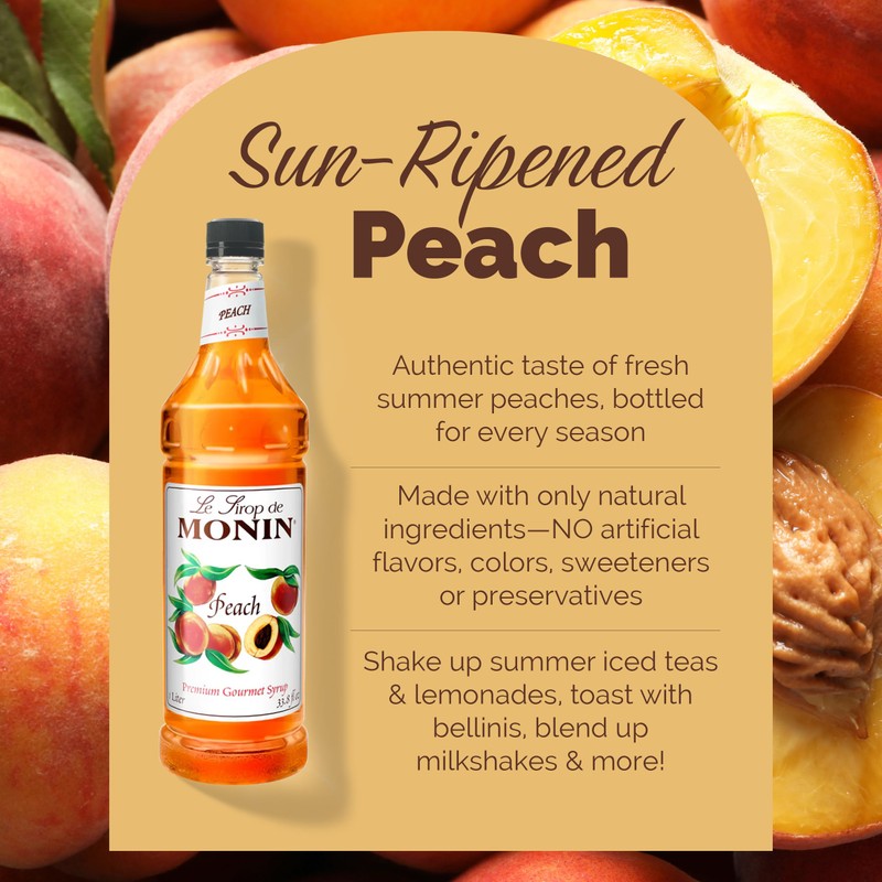Monin - Peach Syrup, Fresh and Juicy Flavors, Great for