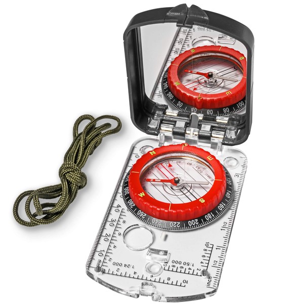 Sighting Compass Mirror Adjustable Declination - Boy Scout Compass Survival Camping | Base Plate Compass Kids Navigation | Orienteering Compass Hiking Map Read Military Compass Backpacking Clinometers