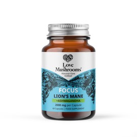 Love Mushrooms – Lion’s Mane Plus Ashwagandha Capsules | Cognitive Support, Stress Relief, Immune Health | 60 Capsules, Vegan, Made in UK
