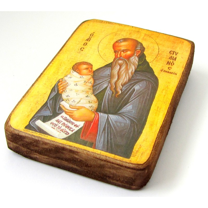 Wooden Greek Christian Orthodox Wood Icon of Saint Stylianos /
