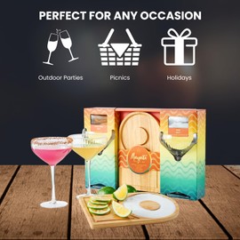 2-Pack Premium Margarita & Cocktail Flavored Salt Rimmers + Glasses & Wooden Rimmer Board, Variety Set 3.5oz - Chili & Original Drop Sugar, Salets, No Silicon Dioxide, Kiri & Sons