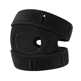 LUMOOM Verstellbare Kneeeschützer & Patella Kniebandage, Patellasehnenbandage für Männer Damen, Stabilisierende Knieorthese für Sportler, Stoßdämpfungsgurt Zum Seilspringen (Schwarz)