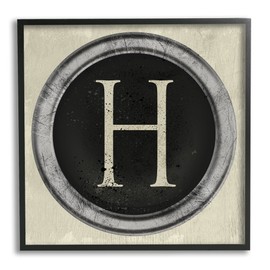 Stupell Industries Letter H Initial Typewriter Key Vintage Shape Wall Art, 17 x 17, Black Framed