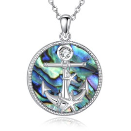 DAYLINLOVE Anchor Necklace 925 Sterling Silver Abalone Shell Anchor Pendant Necklace Nautical Jewellery Gifts for Women