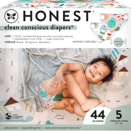 The Honest Company Clean Conscious Diapers | Plant-Based, Sustainable | Winter '24 Limited Edition Prints | Club Box, Size 5 (27+ lbs), 44 Count