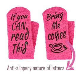 Breezy Valley Coffee Socks for Women - Coffee Lovers Gifts for Her - If You Can Read This Bring Me Coffee - Funny Pink Fuzzy Socks, Christmas Socks for Women, Stocking Stuffers Women Novelty Socks