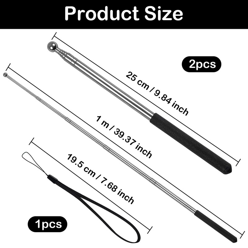 Pack of 2 Extendable Telescopic Pointing Sticks, 100 cm Telescopic