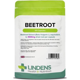 Lindens Beetroot Extract - 50 Capsules - 7,000mg Daily Intake - UK Made - A Source of Dietary Nitrates - Beta Vulgaris L - Easy to Swallow Rapid Release Capsules - Vegan Friendly - GMP & Letterbox Friendly