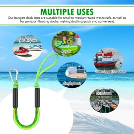 Marine Dock Line with Carabiner, 2.5 Feet Bungee Rope, Black, Pack of 2 (Green)