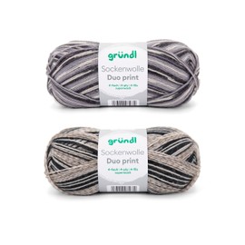 Gründl Wool Sock Wool Duo - Knitting Set 2 x 100 g + Instructions - Sock Yarn - Skin-Friendly and Soft - 75% Virgin Wool, 25% Polyamide - Grey/Black