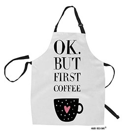 HGOD DESIGNS Coffee Kitchen Apron,Coffee Quote Ok But First Coffee Kitchen Aprons For Women Men For Cooking Gardening Adjustable Home Bibs,Adult Size