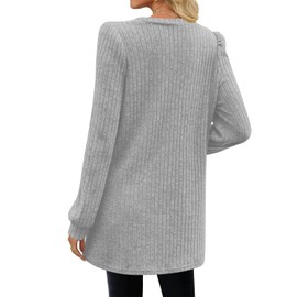 Poetsky Fall Long Sweaters for Women 2024 Cozy Tunic Tops to Wear with Leggings Plus Size Tops Grey XL