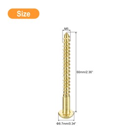sourcing map Wood Screws M5 x 60mm Slotted Round Head Brass Self-Tapping Screw WoodWorking Screw 10 Pcs