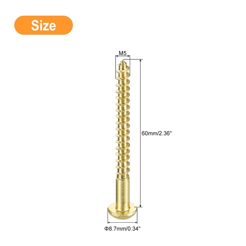 sourcing map Wood Screws M5 x 60mm Slotted Round Head