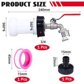 Spetsbst IBC Tank Accessories 1000L IBC Container Accessories Outlet Tap 3/4 Inch with IBC Adapter S60 x 6 Extension Spacer Water Tank Accessories for Water Butt