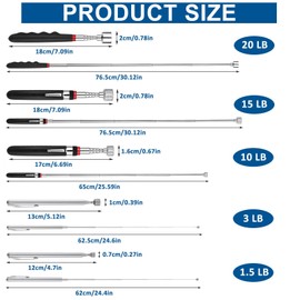 Pack of 5 Magnetic Telescopic Rod Recording Tool, Extendable Magnetic Recording Tool, Telescopic Magnet, Durable Telescopic Magnetic Collector (1.5LB, 3LB, 10LB, 15LB, 20LB)