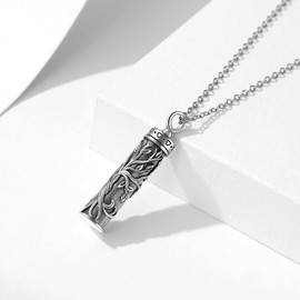 Tree of Life Urn Necklace Cylinder Bar Urn Necklace for Ashes 925 Sterling Silver Family Tree Keepsake for Ashes Memory Keepsake Cremation Jewelry for Women